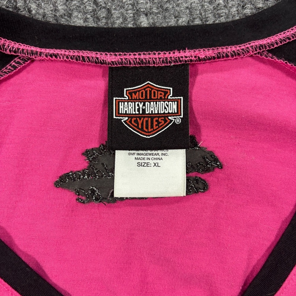 Harley Davidson Baseball T V Neck Shirt Women XL Pink Embroidered Charleston SC - Picture 12 of 13